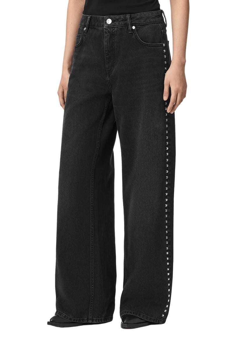 Sway Studded High Waist Wide Leg Jeans, Main, color, WASHED BLACK