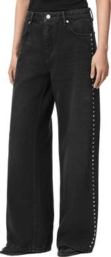 AllSaints Sway Studded High Waist Wide Leg Jeans