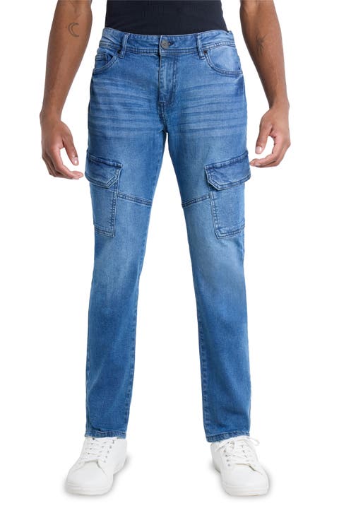 Slim Fit Cargo Jeans (Medium Blue)