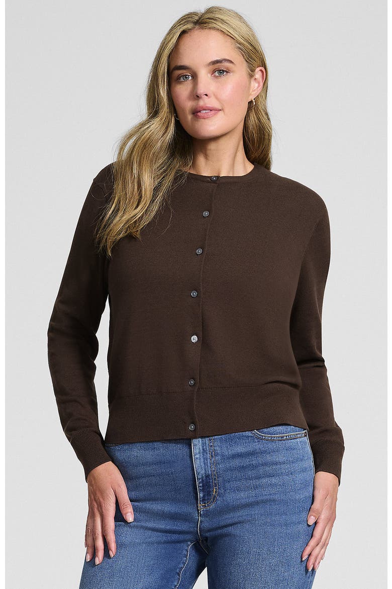 Fine Gauge Cotton Crew Cardigan Sweater, Main, color, Rich Coffee