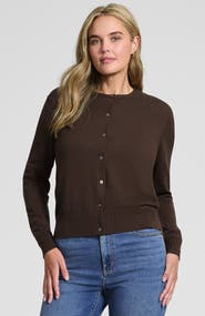 Lands' End Fine Gauge Cotton Crew Cardigan Sweater