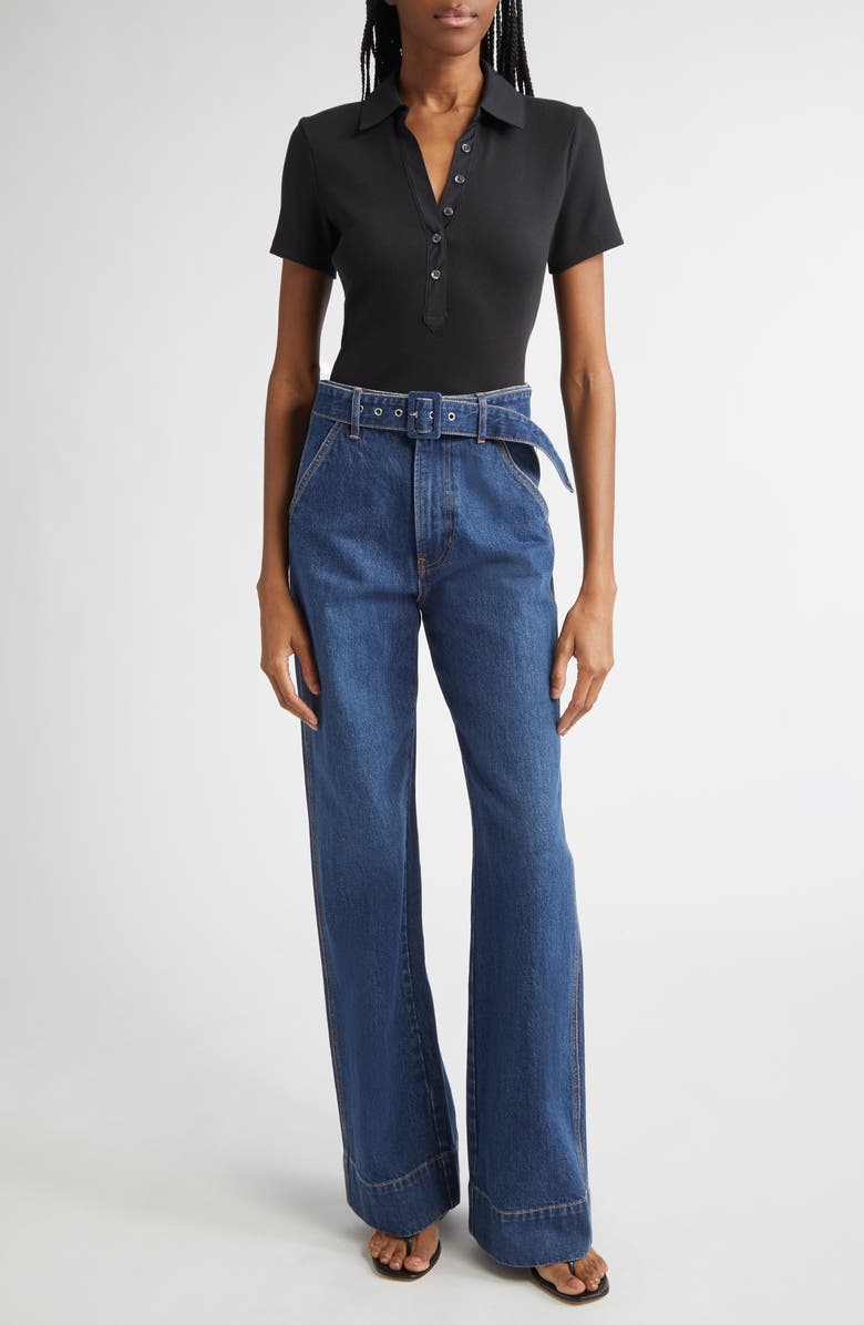 Veronica Beard Kearney Stretch Cotton Polo, Alternate, color, Black