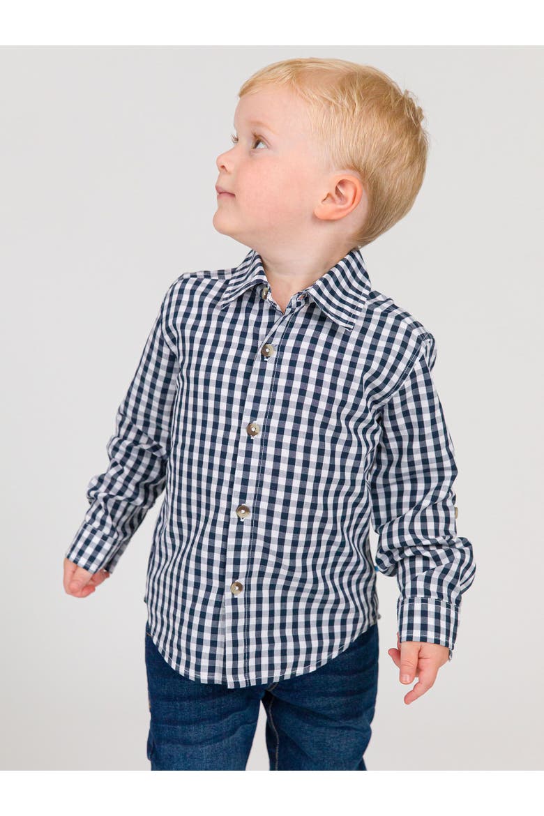 Toddler Boys Long Sleeve Button Down Shirt, Alternate, color, Classic Dark Navy Gingham