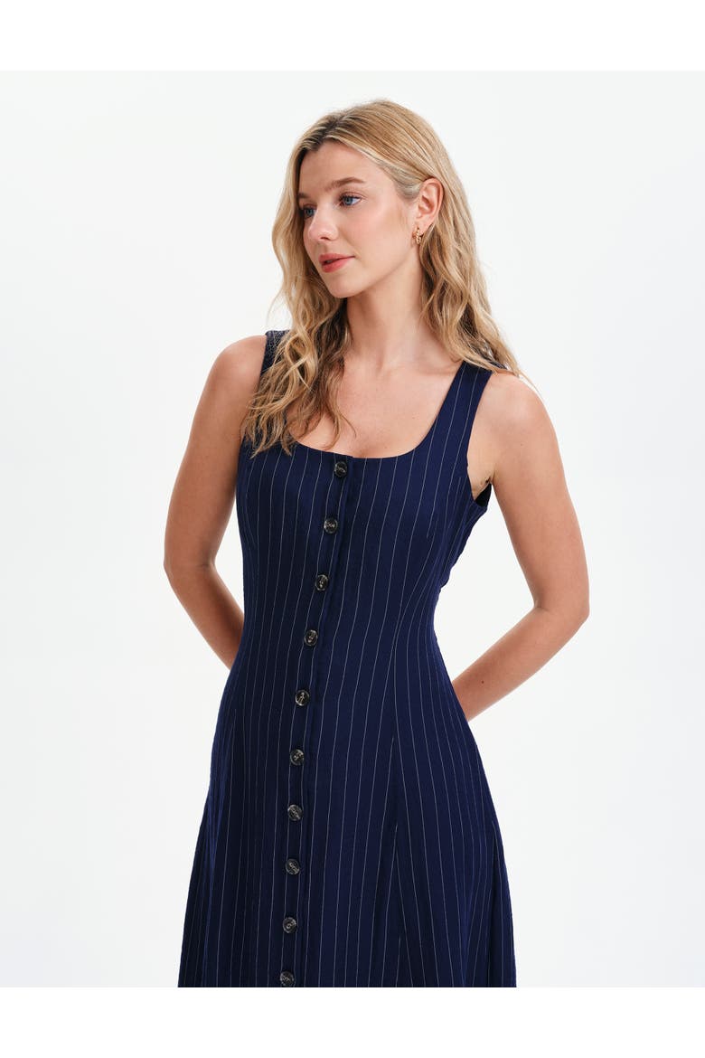 Jillian Stripe Button Through Dress, Alternate, color, Navy Stripe