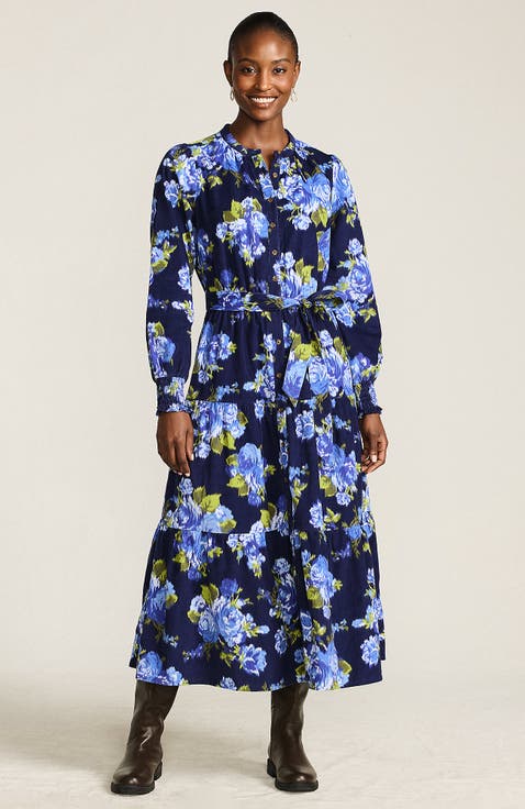 Pinwale Cord Smocked Sleeve Maxi Dress