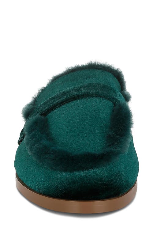 Rag & Co Malta Faux Fur Trim Velvet Mule In Bottle Green