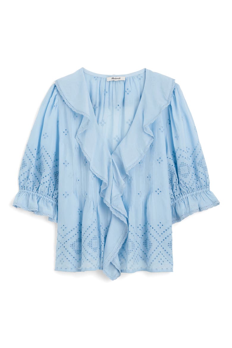 Pintuck Ruffle Puff Sleeve Top, Alternate, color, LIGHT POOL