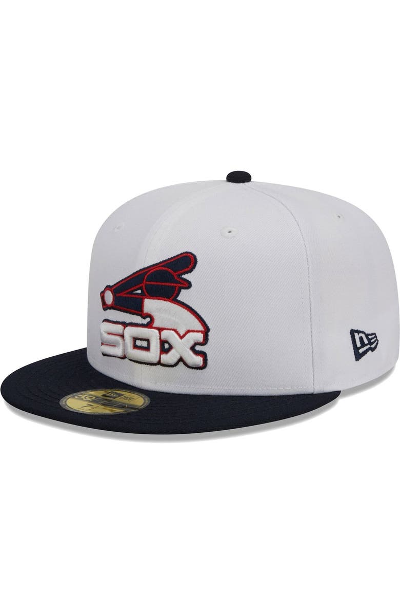 New Era Men's New Era White/Navy Chicago White Sox Optic 59FIFTY Fitted Hat, Alternate, color, 