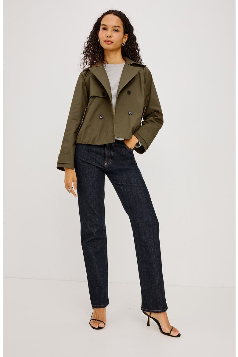 Jett Check Crop Trench Coat, Alternate, color, OLIVE