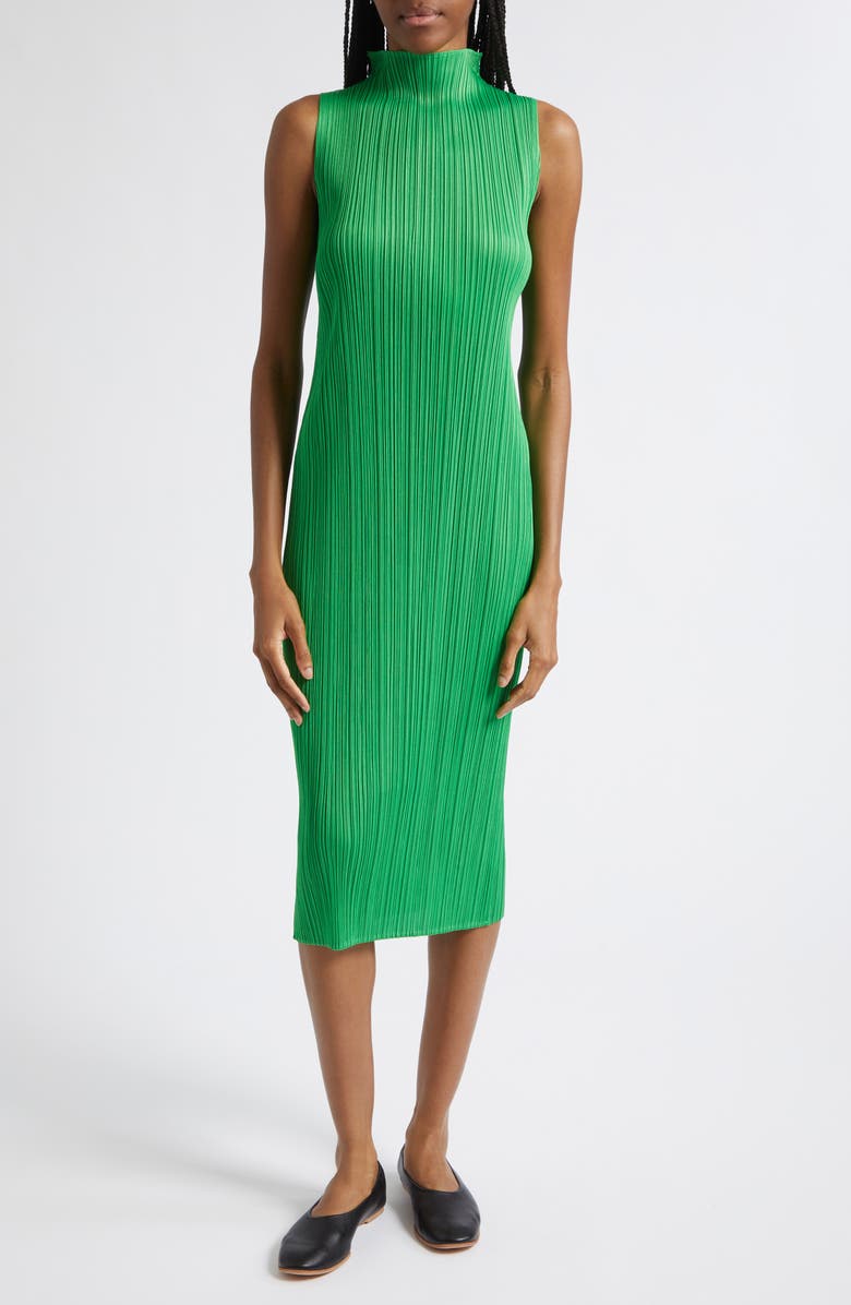 Pleats Please Issey Miyake Monthly Colors April Pleated Midi Dress, Main, color, Green