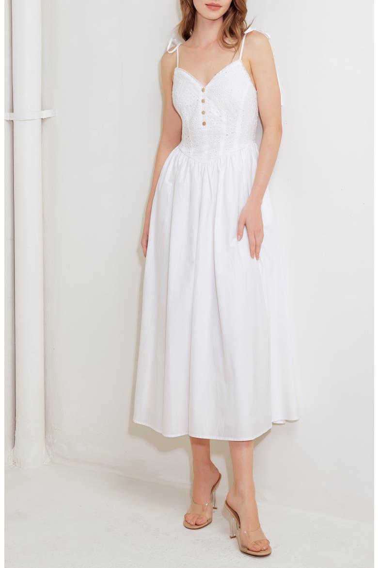 Eyelet Tie Strap Maxi Dress, Alternate, color, WHITE
