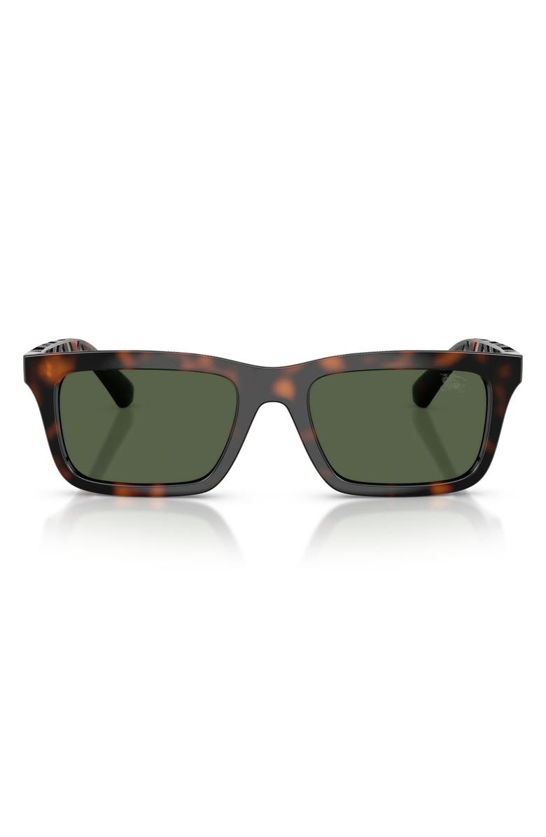 Burberry 53mm Polarized Rectangular Sunglasses, Main, color, Dark Havana / Dark Green Polar