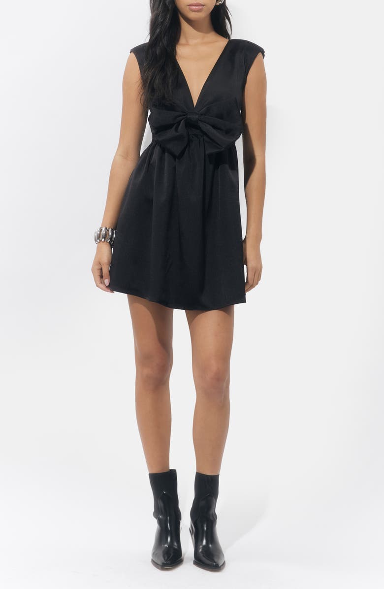 Adelyn Rae Elaine Taffeta Bow Minidress, Main, color, Black