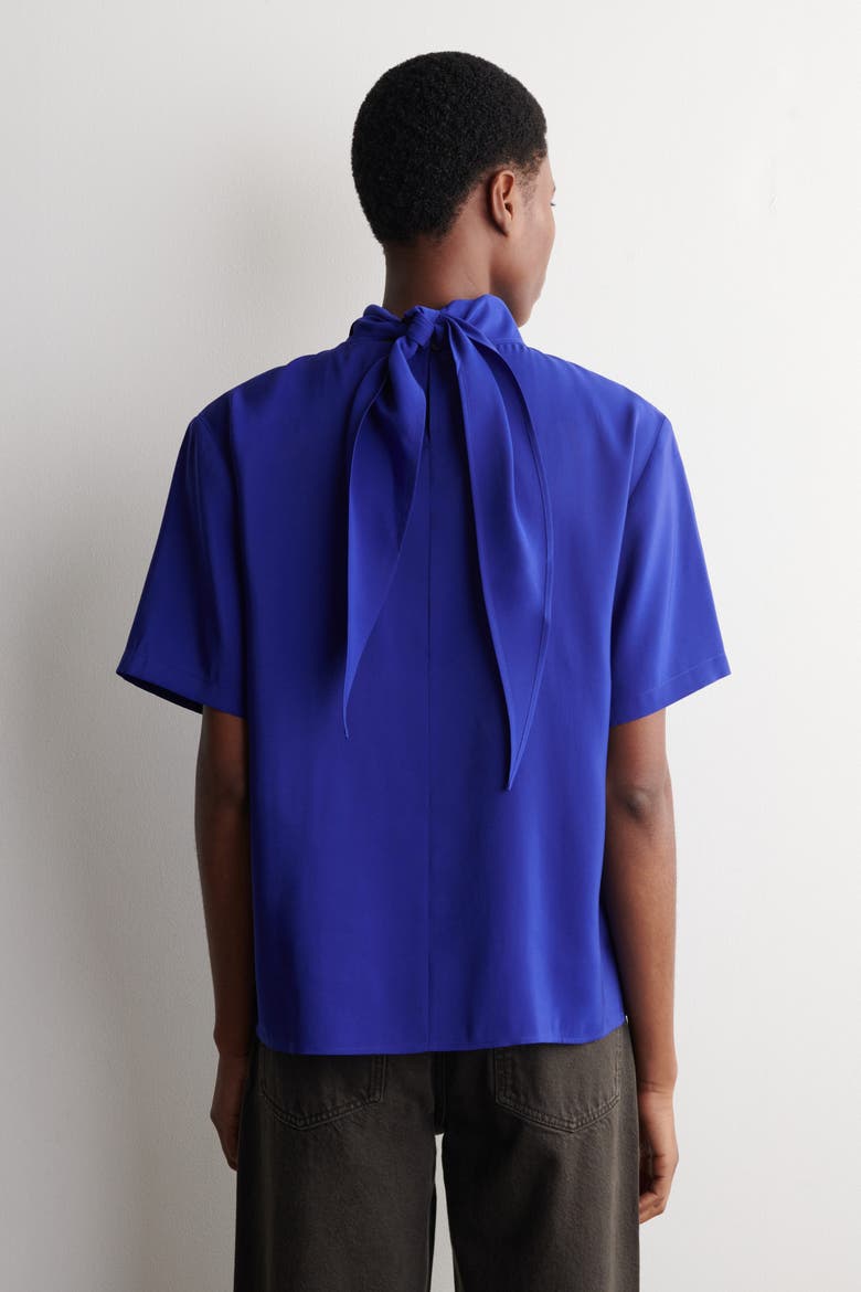 Draped Scarf-Detail Top, Alternate, color, COBALT BLUE