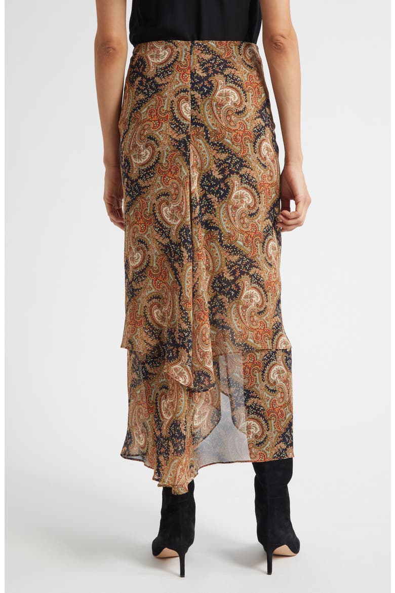 Sira Paisley Print Ruffle Silk High-Low Skirt, Alternate, color, NAVY/ RUST MULTI