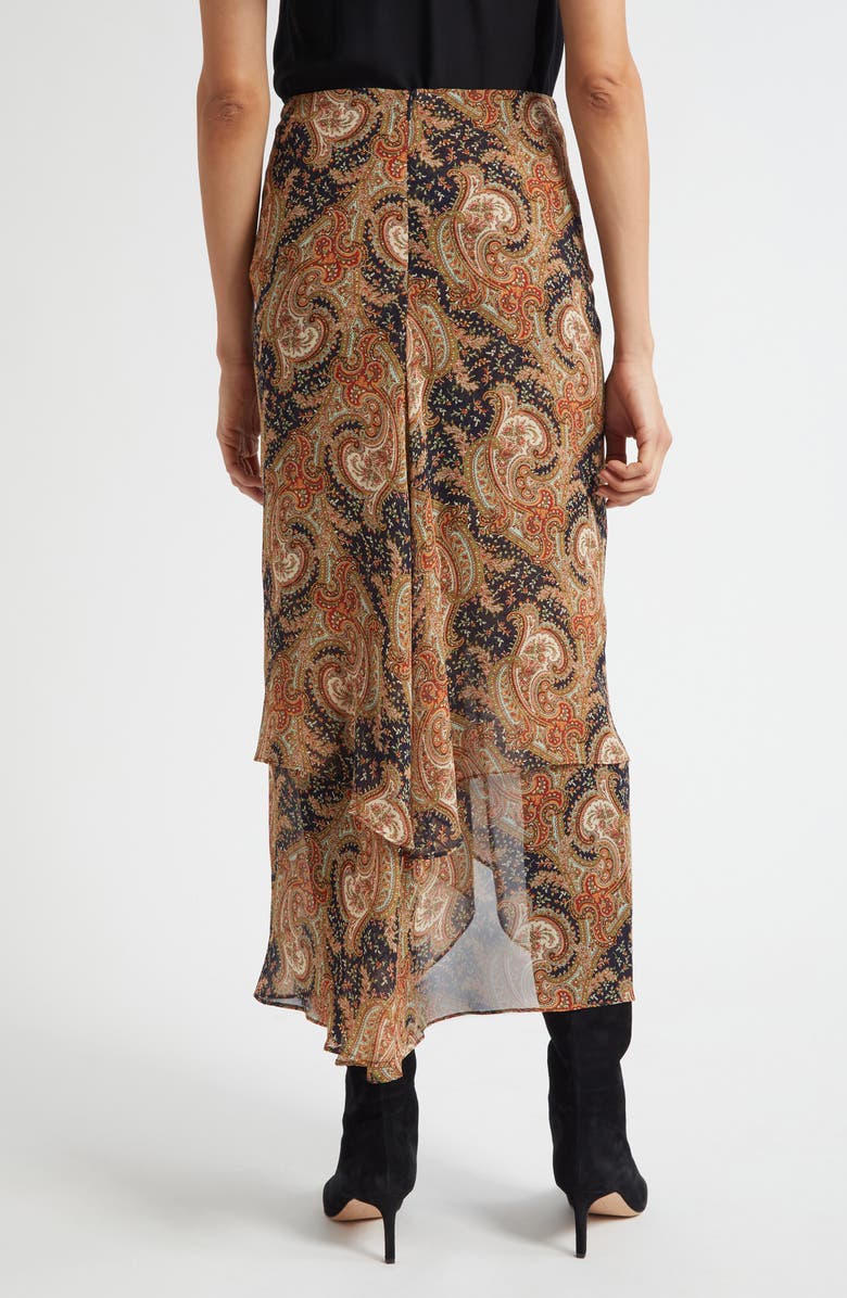 Veronica Beard Sira Paisley Print Ruffle Silk High-Low Skirt, Alternate, color, Navy/ Rust Multi