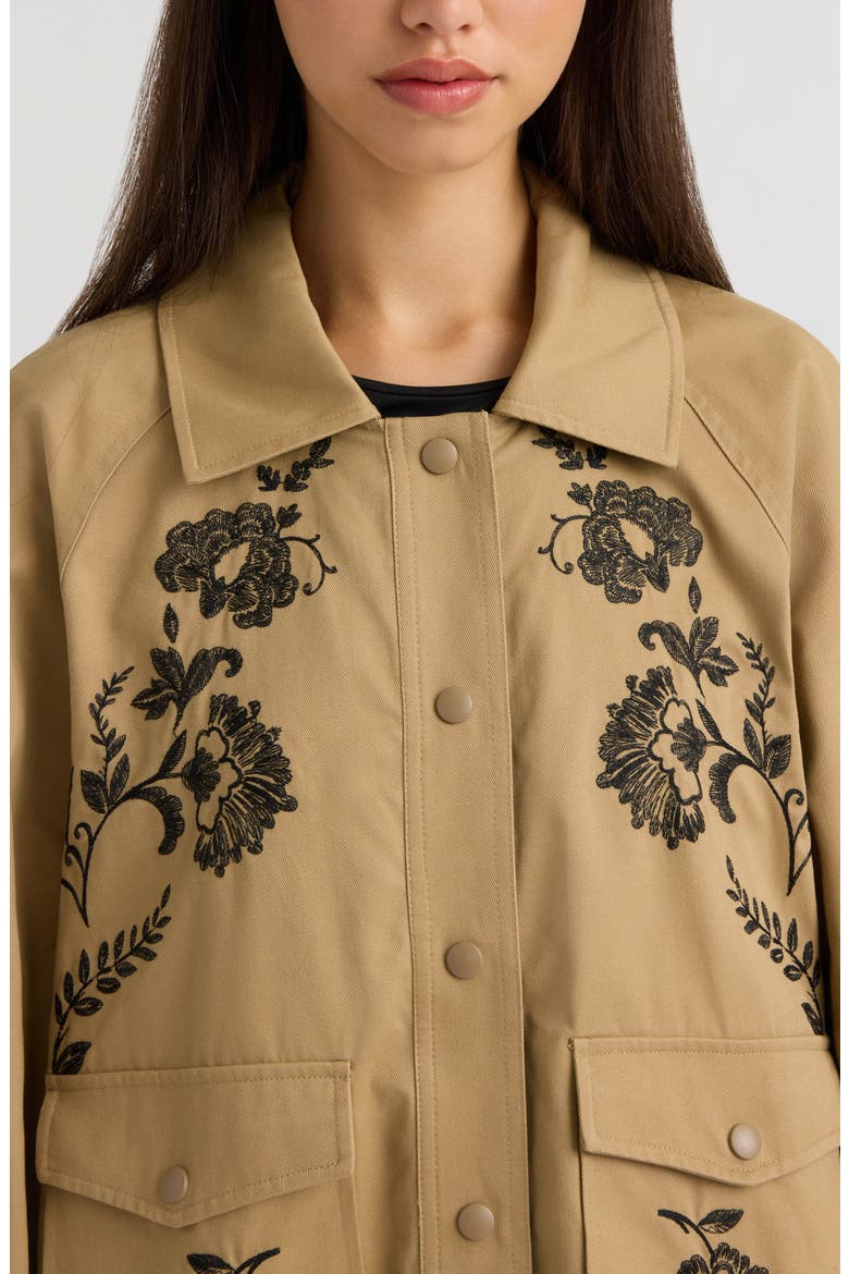 Embroidered Balloon Sleeve Twill Jacket, Alternate, color, KHAKI