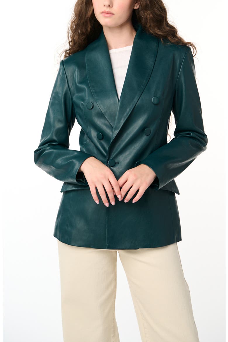 Double Breasted Faux Leather Blazer, Alternate, color, GREEN ROOM