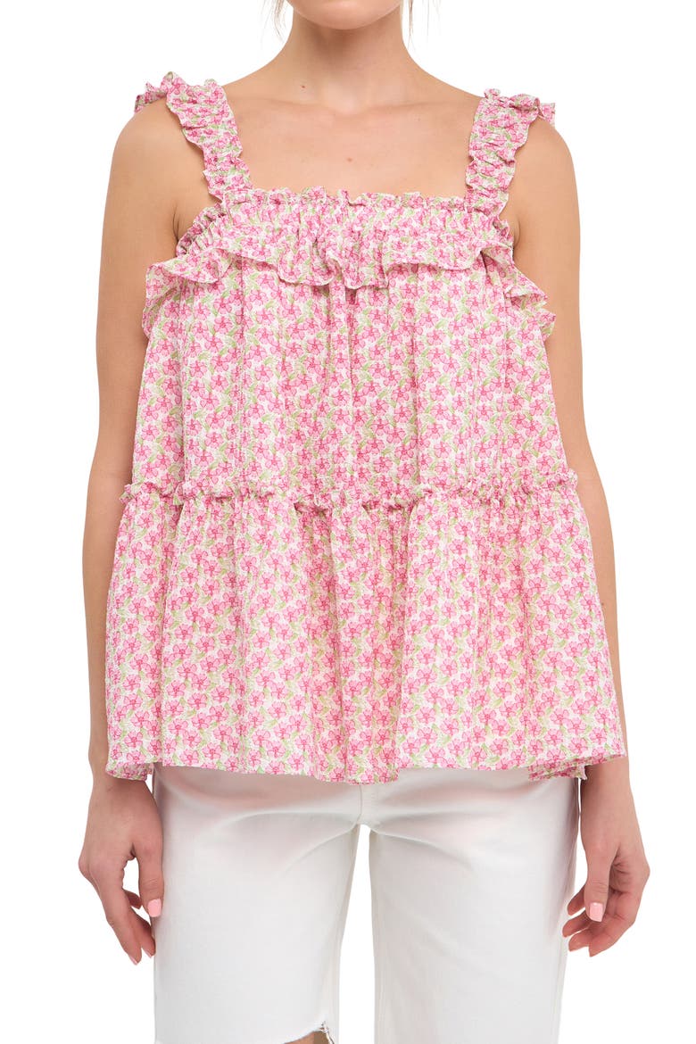 Floral Ruffle Flounce Tank, Main, color, PINK