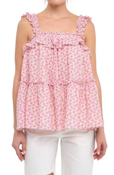 Floral Ruffle Flounce Tank