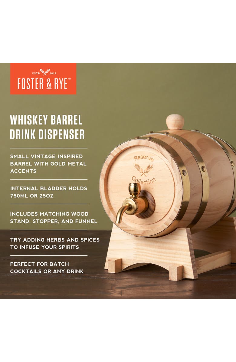 Foster & Rye Whiskey Barrel Drink Dispenser, Alternate, color, Brown