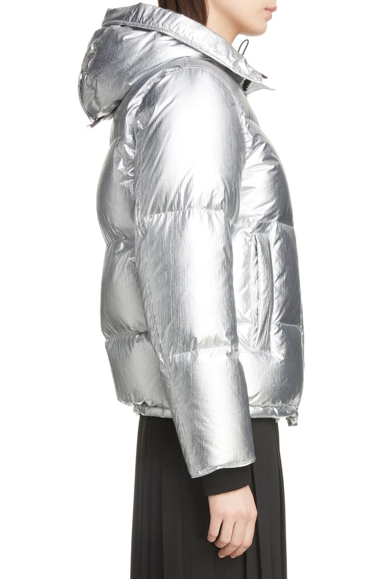 Metallic Down Puffer Coat, Alternate, color, SILVER