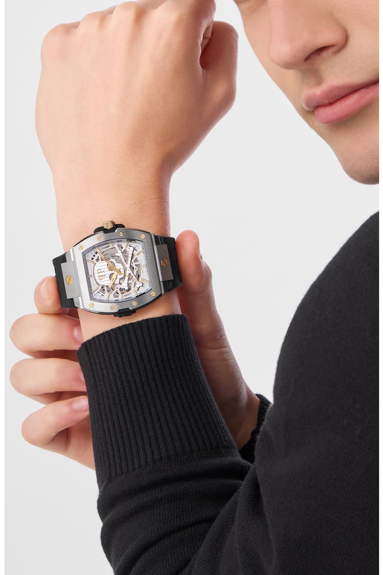 The $keleton 2.0 Automatic Silicone Strap Watch, 44mm, Alternate, color, TWO TONE