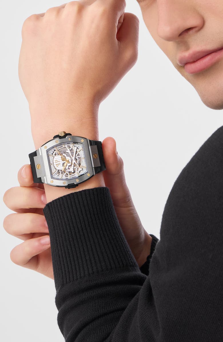 PHILIPP PLEIN The $keleton 2.0 Automatic Silicone Strap Watch, 44mm, Alternate, color, Two Tone