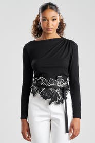 Natori Cotton Chino Embroidered Obi Belt