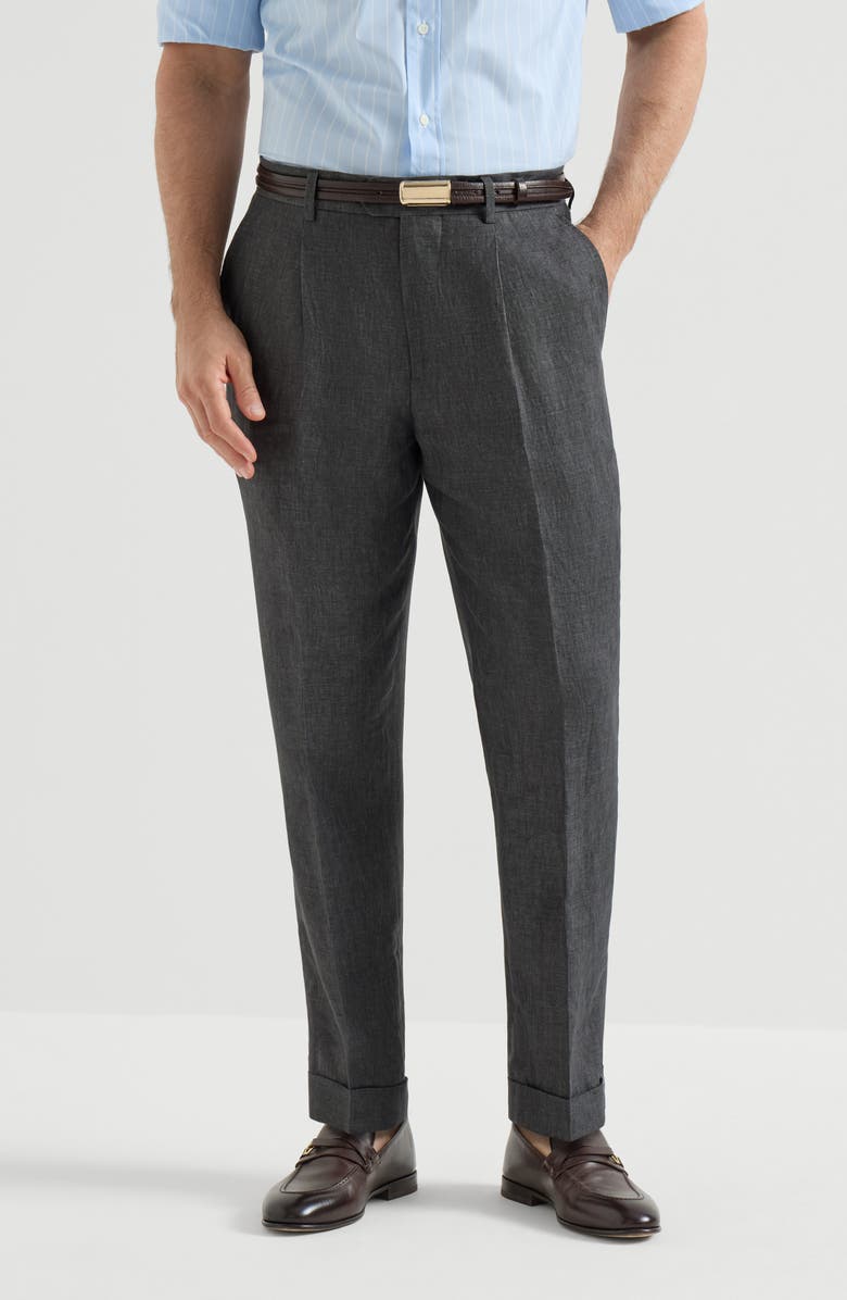 Brunello Cucinelli Délavé linen trousers, Alternate, color, Anthracite