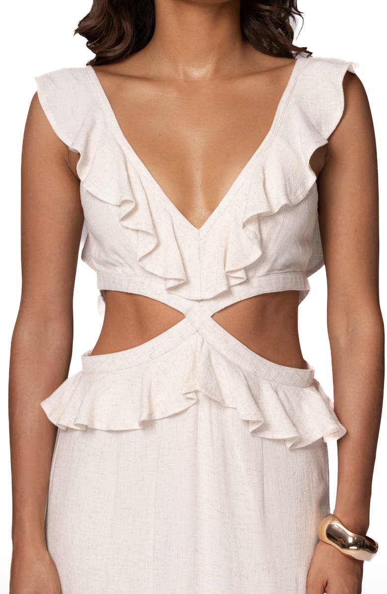 JLUXLABEL Sunshine Cutout Ruffle Cotton & Linen Maxi Dress, Alternate, color, 