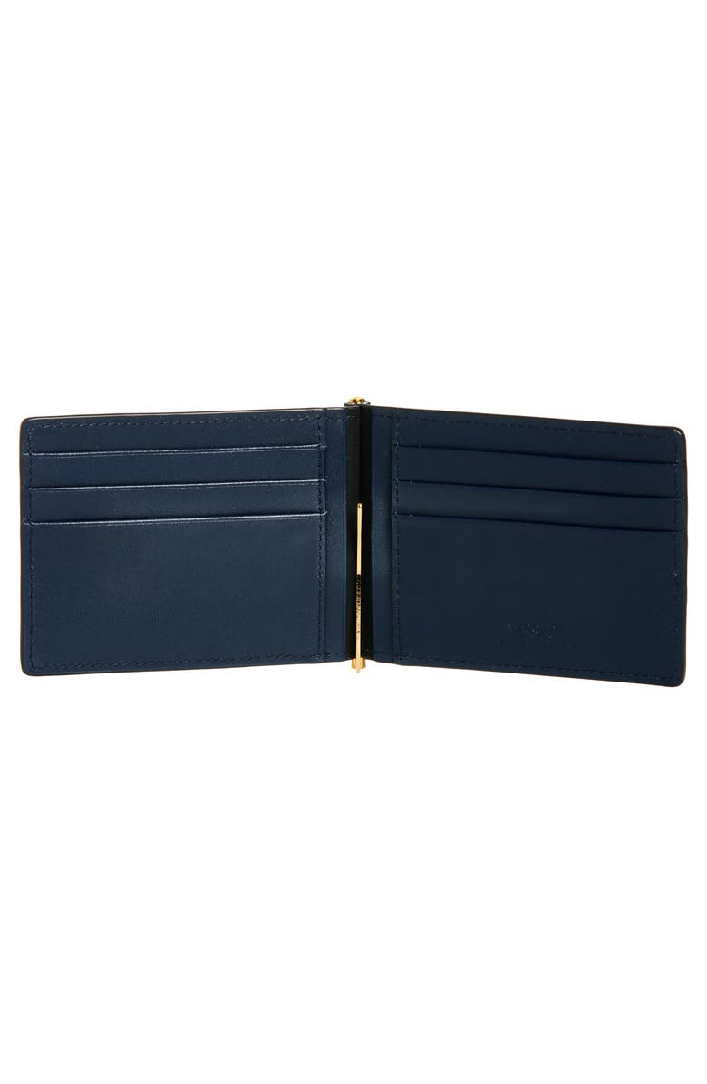 Versace Medusa Money Clip Leather Bifold Wallet, Alternate, color, Midnight Blue-Versace Gold