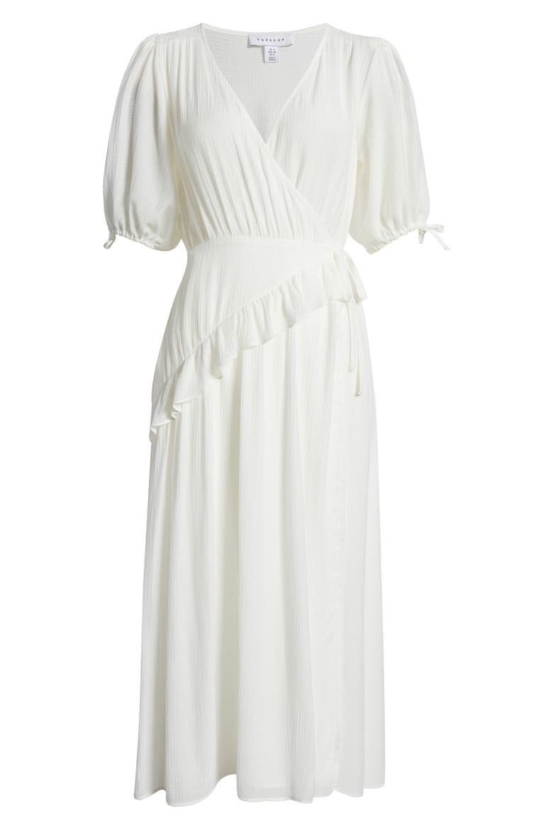Crinkle Texture Wrap Front Dress, Alternate, color, IVORY