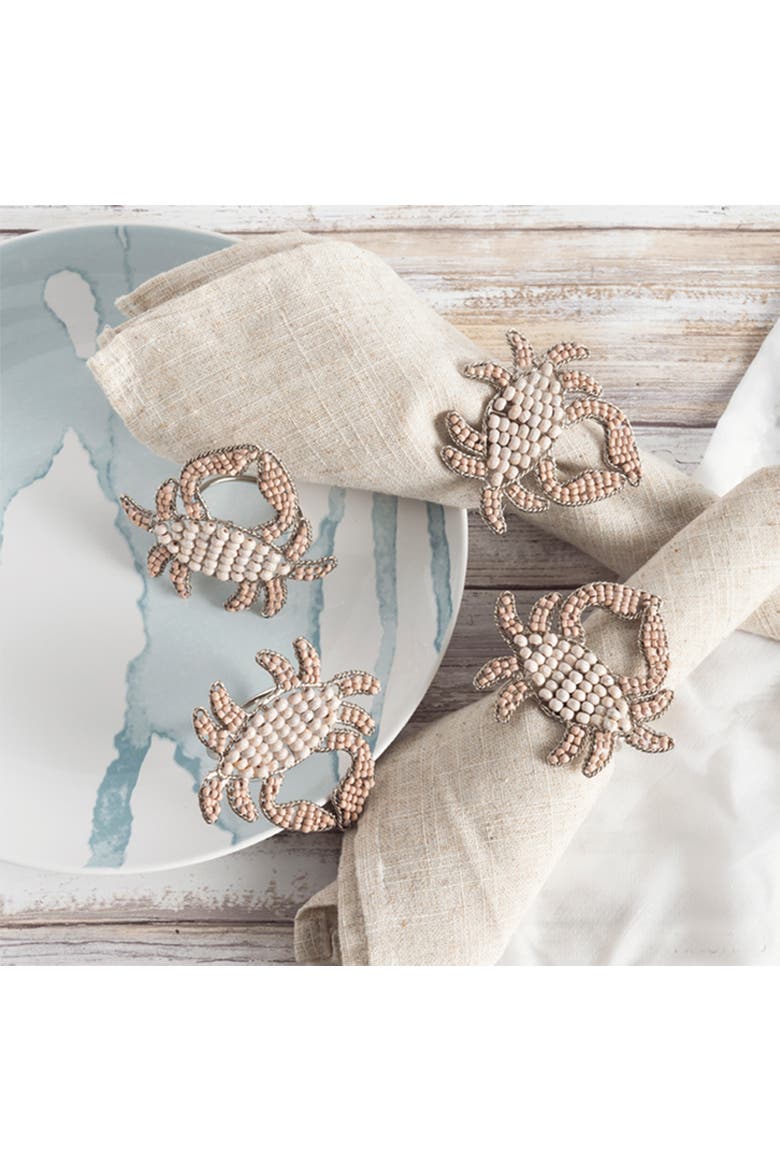 Napkin Rings Crab - Wood and Metal, Alternate, color, Beige