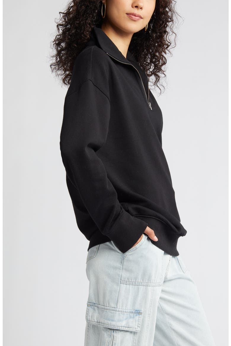 Oversize Quarter Zip Sweatshirt, Alternate, color, BLACK JET