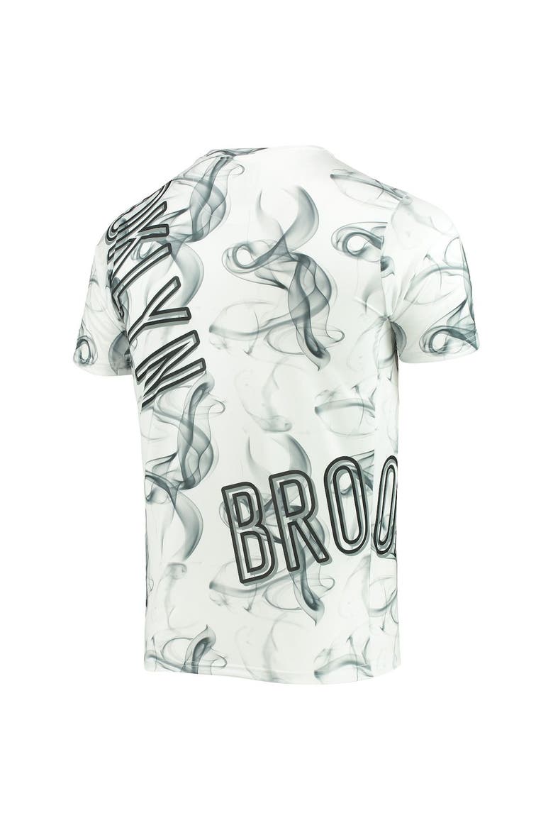 Men's FISLL White/Black Brooklyn Nets Asymmetric Bold Smoke T-Shirt, Alternate, color, White