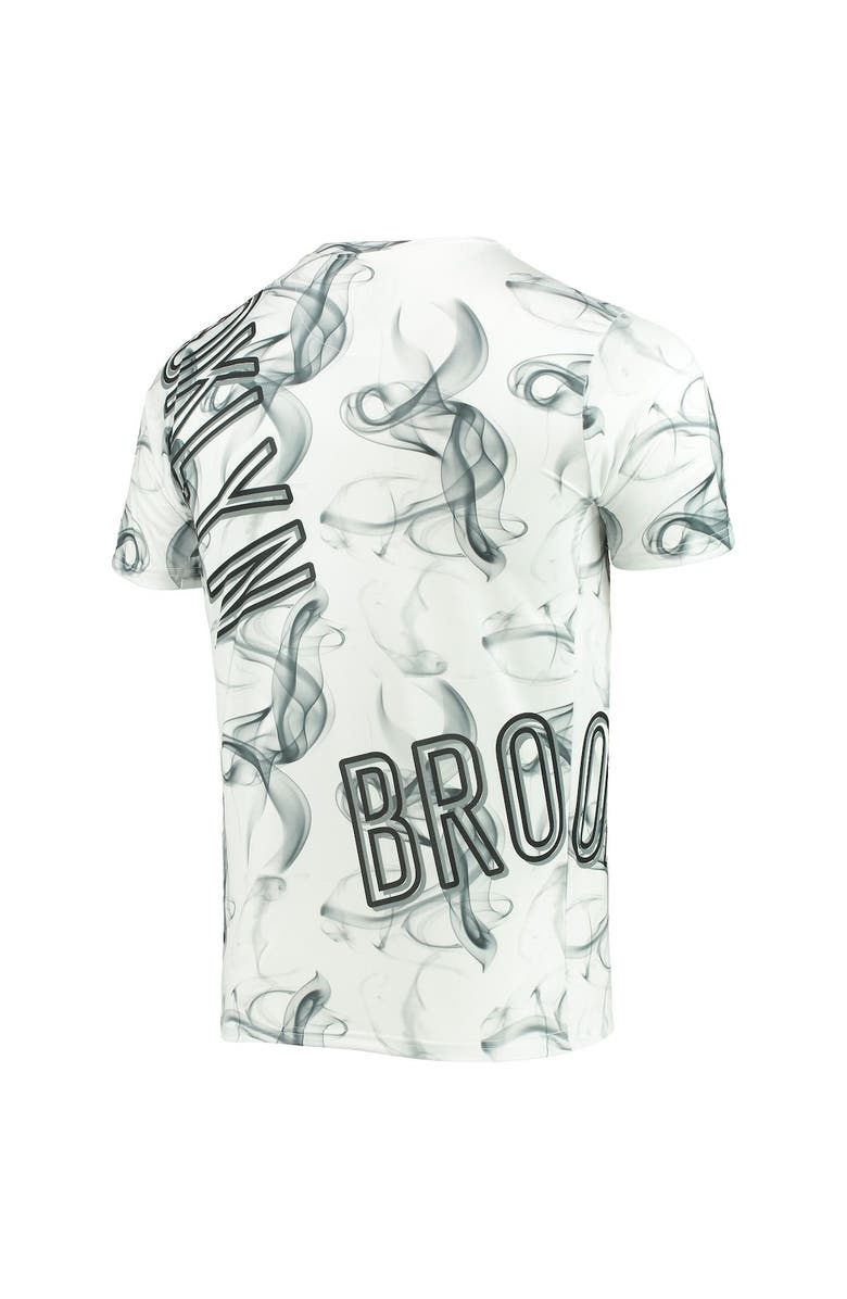 FISLL Men's FISLL White/Black Brooklyn Nets Asymmetric Bold Smoke T-Shirt, Alternate, color, White