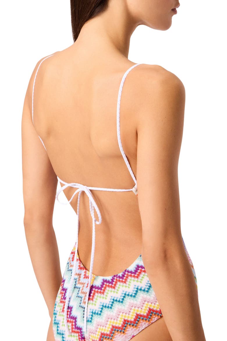 One-piece Swimsuit In Lamé Viscose With Pixel-effect Zigzag Pattern, Alternate, color, Multicoloured