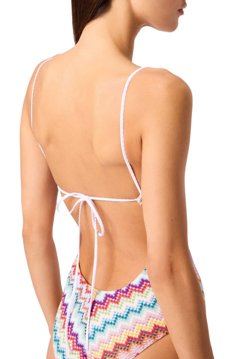 Missoni One-piece Swimsuit In Lamé Viscose With Pixel-effect Zigzag Pattern, Alternate, color, Multicoloured