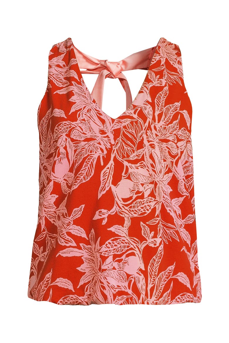Lightweight Jersey Blouson Vneck Tank, Alternate, color, Orange/Peach Etched Leaves