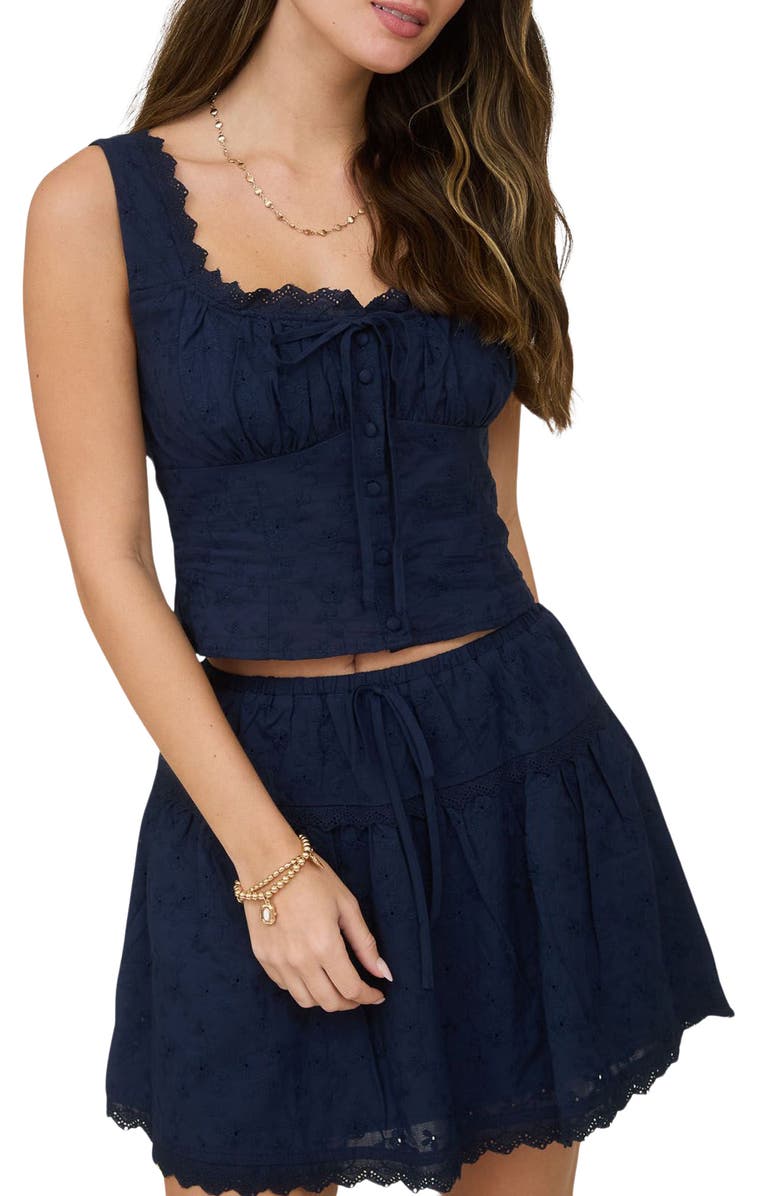 Blu Pepper Embroidered Eyelet Cotton Crop Tank, Main, color,