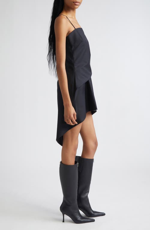 Alexander Wang Tucked Hem Wool & Mohair Asymmetric Minidress In Black