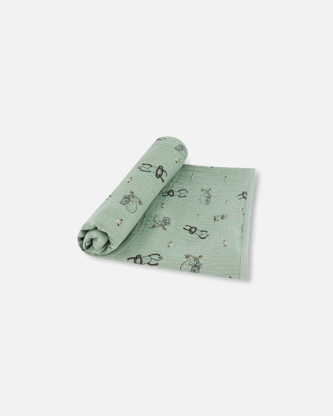 Baby Boy's Printed Muslin Blanket Sage Monkey