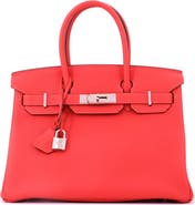 Pre-Owned Hermes Birkin Handbag Red Togo with Palladium Hardware 30