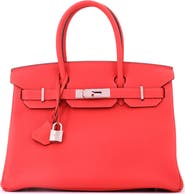 Pre-Owned Hermes Birkin Handbag Red Togo with Palladium Hardware 30