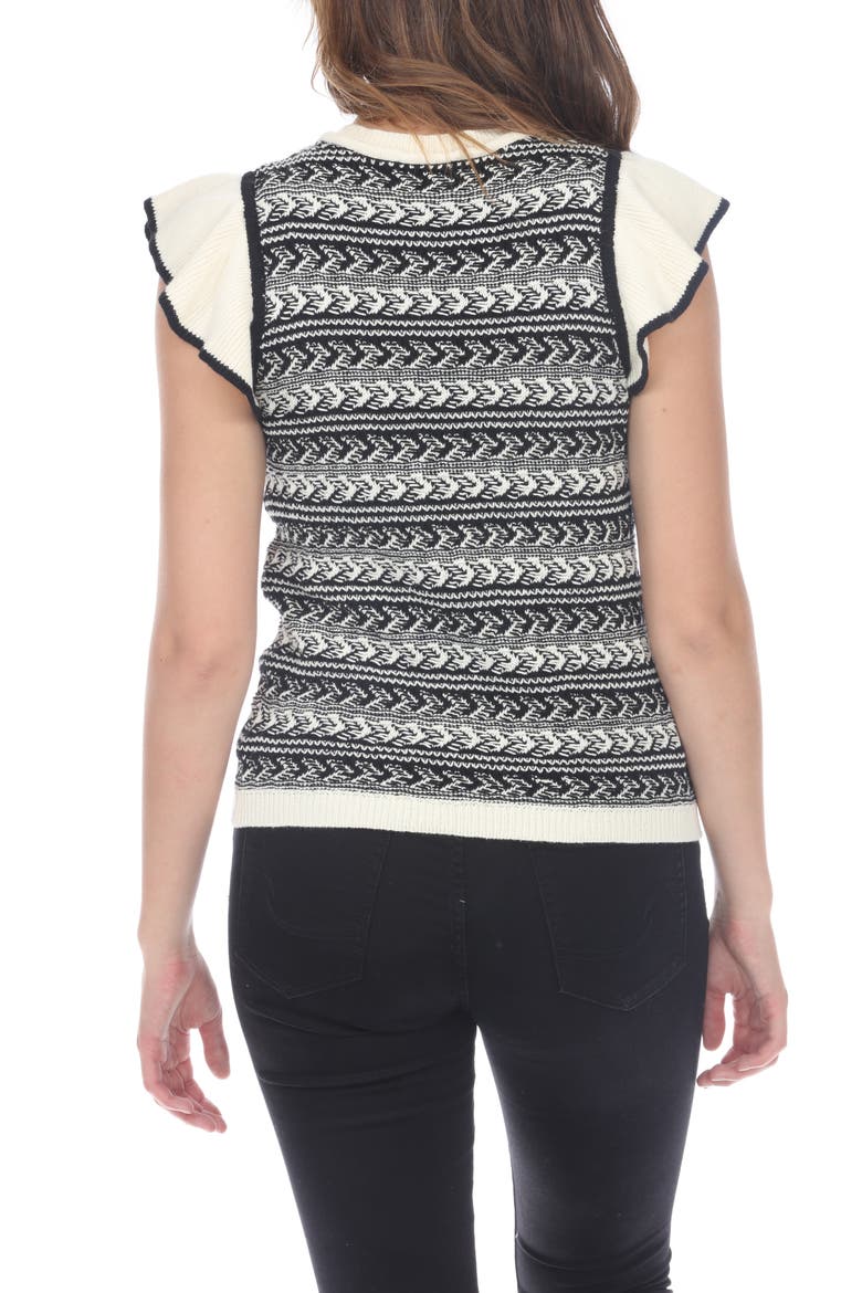 Ruffle Cap Sleeve Sweater, Alternate, color, BLACK
