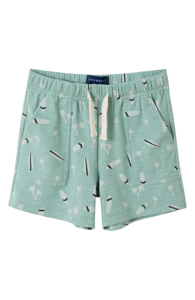 Andy & Evan Surfboard Print Henley T-Shirt & Drawstring Shorts Set, Alternate, color, Lt. Green