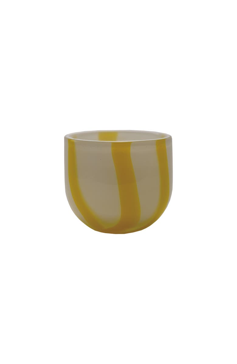 Storied Home Round Soda Glass Tealight/Votive Holder with Stripes, White and Yellow, Main, color, White