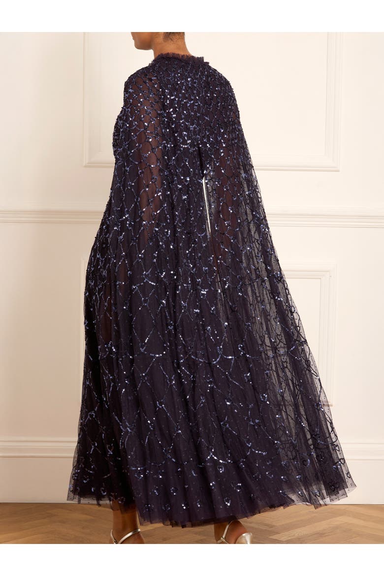 Heart Lattice Cape Ankle Gown, Alternate, color, Midnight