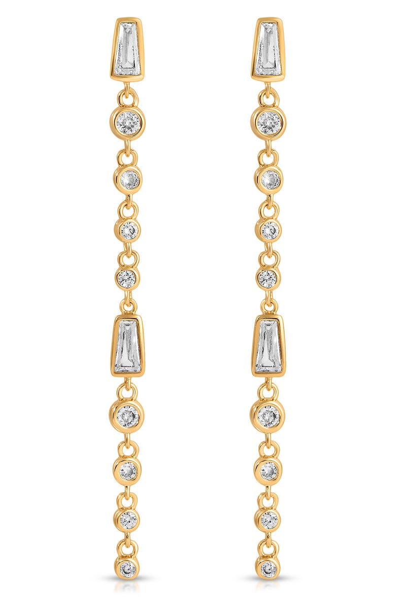Ettika Cubic Zirconia Linear Earrings, Alternate, color, Gold